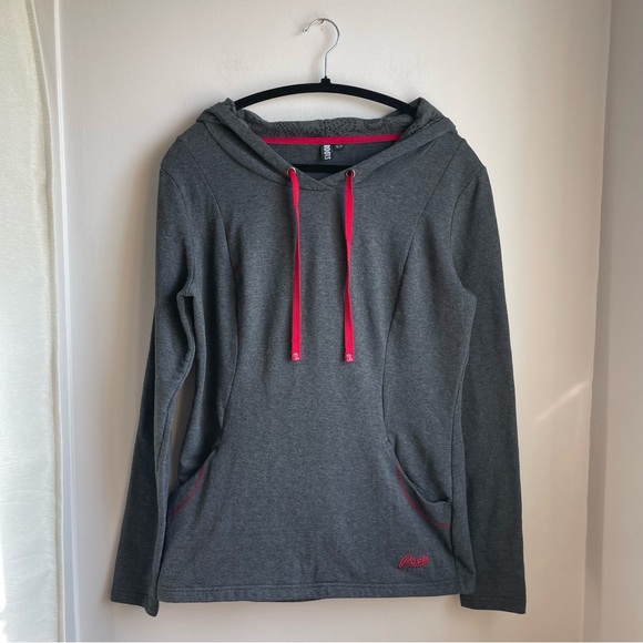 Roots Sweaters - Grey Hoodie w/ Patterned Hood and Red Drawstrings-Roots-Size S